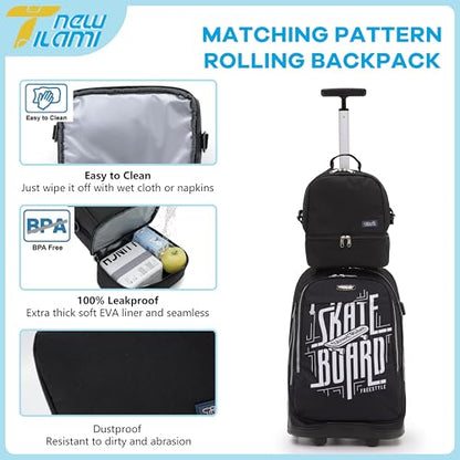 NEW TILAMI 19 Inch Rolling Backpack with Lunch Bag for Girls Boys Wheeled Laptop Backpack Durable Carry-on Bag School Travel, Skate Board - color: Black Skate Board