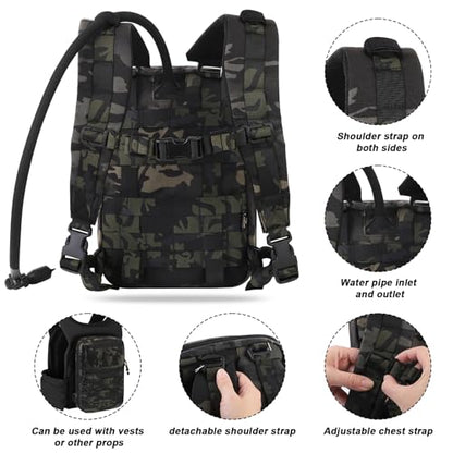 PETAC GEAR Tactical Molle Hydration Pack for 1.5L - Lightweight Water Reservoir Bag for Molle Vest Backpack, for Hiking, Hunting - style: MCBK without bladder