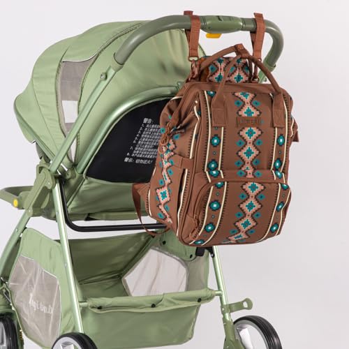 Montana West Wrangler Callie Diaper Bag Backpack with Stroller Straps Multifunction Baby Travel Bag WG2204-9110DBR - color: Dark Brown