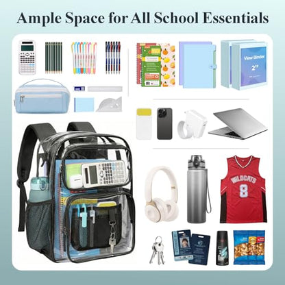 PACKISM Clear Backpack for School - 17 inch Large Heavy Duty Bookbag, Reinforced See Through PVC Transparent Backpack - color: Active Black, style: Daypack Backpacks