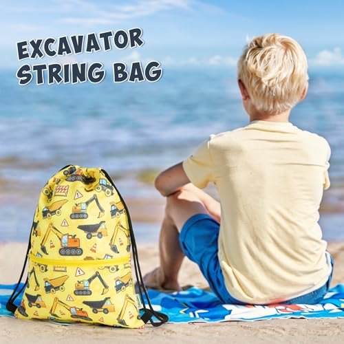 WAWASAM Kids Drawstring Backpack, Gym Swim Bag Cinch Bag for Girls Boys with Zipper Pocket - color: Truck