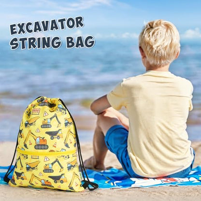 WAWASAM Kids Drawstring Backpack, Gym Swim Bag Cinch Bag for Girls Boys with Zipper Pocket - color: Truck