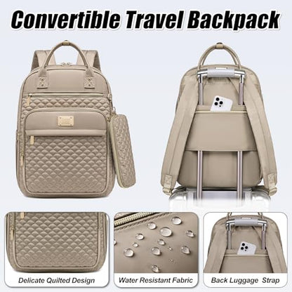 Tealari Laptop Backpack for Women,15.6 Inch Laptop Backpack for Work,Water Resistant Travel Backpack,College Bookbag with Wallet (Khaki) - color: Khaki