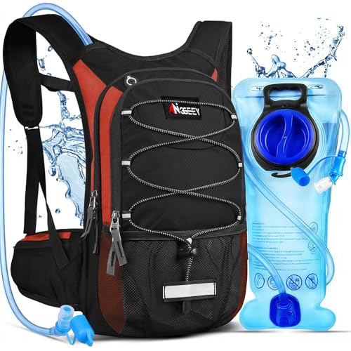 Hydration Pack, Insulated Hydration Backpack with 2L Hydration Bladder, Hiking Backpack for Men Women Kids, Water Backpack for Hiking, Running, Cycling, Camping - color: Black Orange