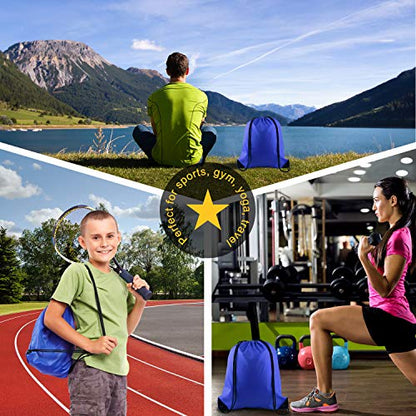 KUUQA 2 Pcs Drawstring Backpack Bags Bulk Sports Cinch Sack String Backpack Storage Bags for Gym Traveling（Black, Blue） - color: Black, Blue