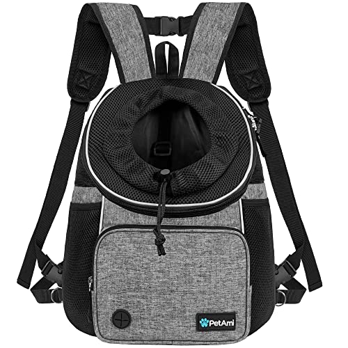 PetAmi Dog Front Carrier Backpack, Adjustable Dog Pet Cat Chest Carrier Backpack, Ventilated Dog Carrier for Hiking Camping Travel, Small Medium Puppy Large Cat Carrying Bag, Max 15 lbs, Gray - color: Gray, size: Large (15.5x9x18)