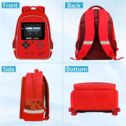 TILYTADLY School Backpack For Boys - Gamer Boys Backpack For Kids Children Teens Elementary Middle School - Ages 6-18，17″ - color: 3-red-backpack Only