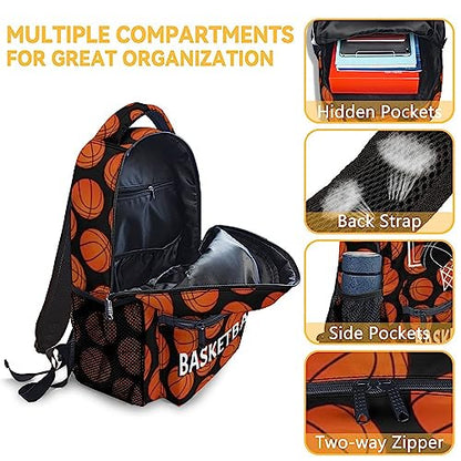 Mercuryelf Basketball Backpack for Boys Girls - 16 Inch Black Backpacks for School Travel - Cool Lightweight Bookbag for Kids - color: Basketball-3