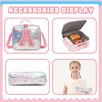Meetbelify Backpack for Girls Letter Backpacks for Elementary Student Teen Girls Cute School Bag Kids Bookbag for Kids 8-10 - color: Initial a Pink