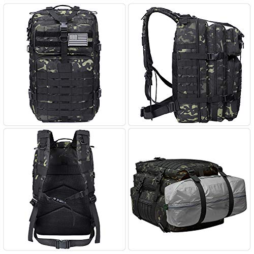 Prospo Military Tactical Backpack Large Fishing Tackle Backpack 3 Day Assault Survival Pack Molle Bag for Men - color: Black Cp
