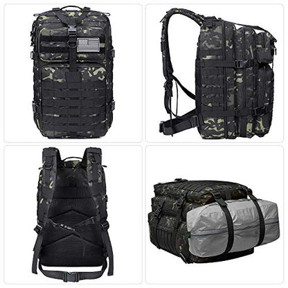 Prospo Military Tactical Backpack Large Fishing Tackle Backpack 3 Day Assault Survival Pack Molle Bag for Men - color: Black Cp