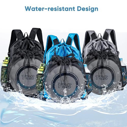 Large Beach Backpack w/Shoe Compartment &Detachable Ball Mesh Bag - color: Blue