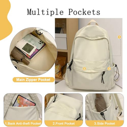 Backpack for Women College Cute Aesthetic Laptop Backpack Men Teacher Work Lightweight Casual Daypack Backpacks Anti theft Computer Gym Backpacks with Laptop Compartment White