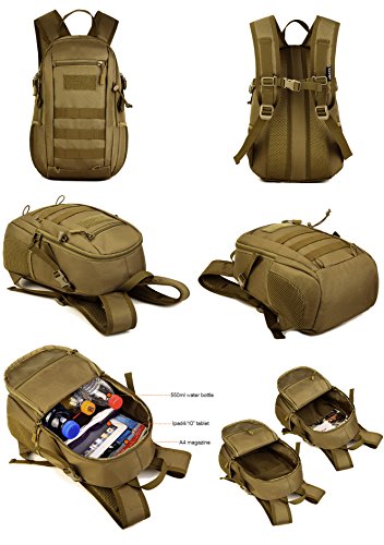 HUNTVP 10L Tactical Backpack Small Backpack Mini Daypack Military MOLLE Rucksack Gear Tactical Assault Pack Bag for Hunting Camping Trekking(10L Dark Brown) - color: Dark Brown, size: 10L