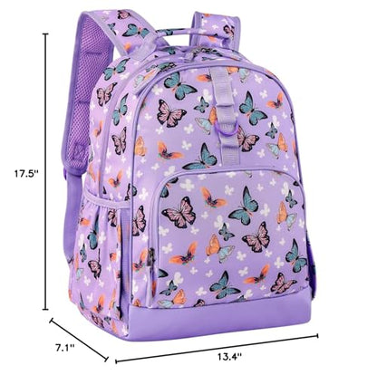 Choco Mocha Butterfly Backpack for Girls, Kids Backpack Elementary School Backpack for Girls Ages 6-8 Kids Bookbag 17 Inch with Chest Strap, Purple - color: Butterfly-purple