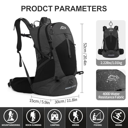 IX INOXTO Hiking Backpack, Waterproof Hiking Daypack with Rain Cover, Lightweight Travel Camping Backpack for Men Women (Black Without 3L)