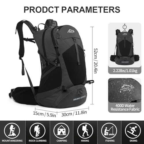 IX INOXTO Hiking Backpack, 26L/40L Waterproof Hiking Daypack with 3L Water Bladder and Rain Cover, Lightweight Travel Camping Backpack for Men Women (Black) - color: Black