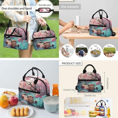 Flashideas Cherry Blossom Otter Backpack for Girls Kids Backpack with Lunch Box Stainless Steel Water Bottle and Water Bottle Holder 4Pcs Set 17" Bookbag with Compartments for School Sturdy School Bag - color: Cherry Blossom Otter
