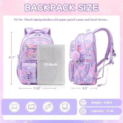 Girls Backpack,School Bag for Kids,Primary,Elementary,teen ages 6-15 Girls Bookbag,Students Kawaii Backpack Purple conch - color: Purple Conch