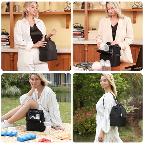 NCVI Breastmilk Cooler Bag with 2 Ice Pack, Breast Pump Bag with Cooler Fits 6 Bottles, Double Layer Breast Milk Travel Bag Baby Bottle, for Travel, Nursing Mom Daycare, Work, Picnic (Black) - color: Black