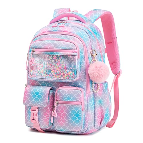Girls Backpack,School Bag for Kids,Primary,Elementary,teen ages 6-15 Girls Bookbag,Students Kawaii Backpack Pink mermaid - color: Pink Mermaid