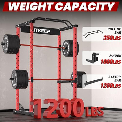 RitKeep RMAX 2250 Power Rack, 1200 lb Capacity Multi-Function Squat Rack and Weight Cage for Strength Training with Pull-Up Bar, Safety Bars, J-Hooks for Home Gym and Garage Gym - color: Red
