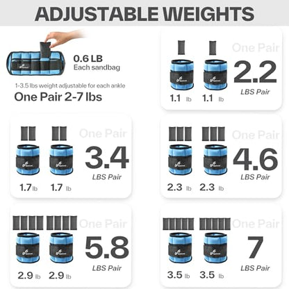 Sportneer Adjustable Ankle Weights for Women and Men 7 lbs/Pair Adjustable Leg Weights with Secure Straps, Strength Training Weighted for Yoga, Walking, Running, Aerobics, Gym, Physical Therapy - color: Blue