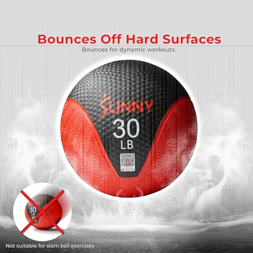 Sunny Health & Fitness Medicine Ball, Textured Rubber, Core Strength & Balance Training, Bouncing, Weight for Home Workouts 4,6,8,10,12,15,20,25,30LB Options - size: 30 LB