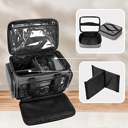 BAFASO Large Makeup Bag with 2 Removable Pouches and Detachable Dividers, Multifunctional Toiletry Bag Cosmetic Bag to Keep Makeup and Hair Supplies (Patent Pending), Gray - color: Gray