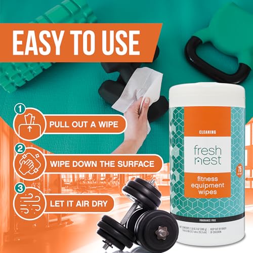 Fitness Equipment Wipes - Cleaning Wipes for Yoga Mats, Pilates Studios, Gyms, Peloton & Cycle Bikes, Spas - Fragrance-Free Wipes Surface Cleaning for Home, Office, Gym 75-Count - size: 75 Count (Pack of 1)