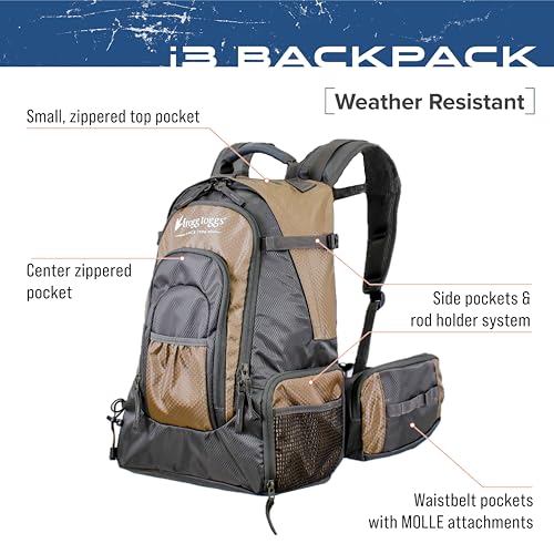 FROGG TOGGS i3 Fishing Backpack, Tackle Storage, Includes 3-3600 Bait Trays - color: Solid Elements Brown