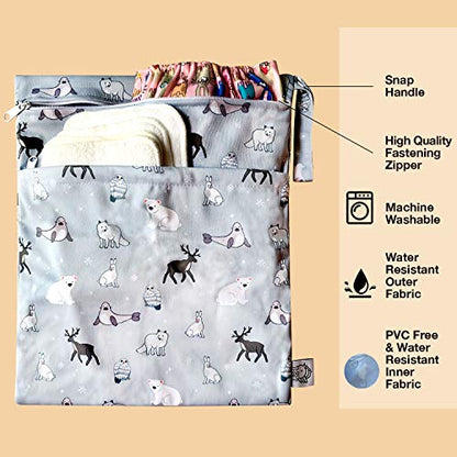 Waterproof and Reusable Wet Bag Diaper Stroller Water Resistant Swimsuit Travel Toiletries Yoga Gym Washable Carrier Small Medium Large Winter Animal 4 Pack - color: Winter Animal