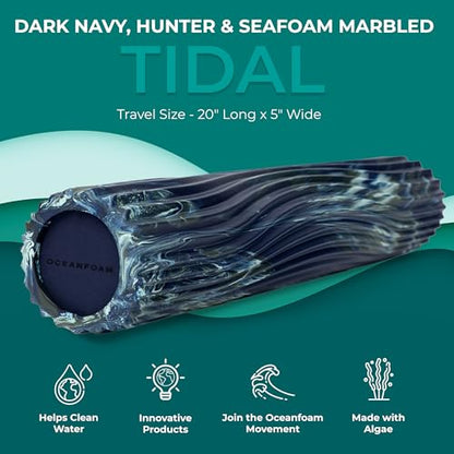 Oceanfoam Tidal Roller - Dark Navy, Hunter & Seafoam Marbled - Muscle Massage Foam Roller for Back Pain & Stretching - Firm & Ergonomic Wide Wave Textured - Yoga & Athletics - Full Size, 20" x 5" - color: Dark Navy, Hunter & Seafoam Marbled