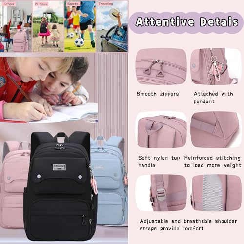 Solid Color Kids Backpack for Teens Girls, Multi-pocket School Bag Girls Backpack - color: B-grey