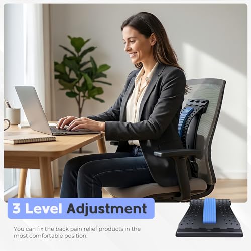 YOLLO Back Stretcher for Lower Back Pain Relief, 4-Level Adjustable Lumbar Support Board, Back Cracker Device with Acupressure Points, Spine Decompression & Posture Correction for Home, Office & Gym