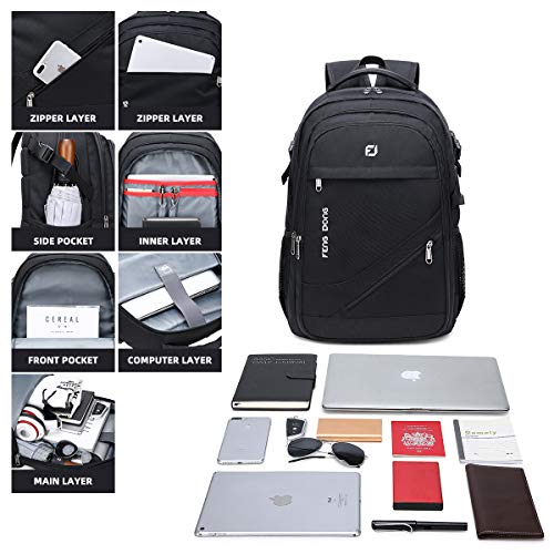 FENGDONG Durable Waterproof Travel Laptop Backpack 17.3 inch,Large College Backpack Bookbag for Men & Women Business Backpack with USB Charging Port and Headset Port Black - color: A3-black