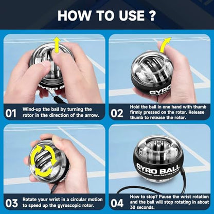 XMALL Torque Ball Hand Exerciser, Grip Strength Trainer, Forearm Strengthener, Wrist Power Gyro Ball, Hand Strengthening Devices, Wrist Strengthener, Finger Exerciser, Auto-Start - color: transparent