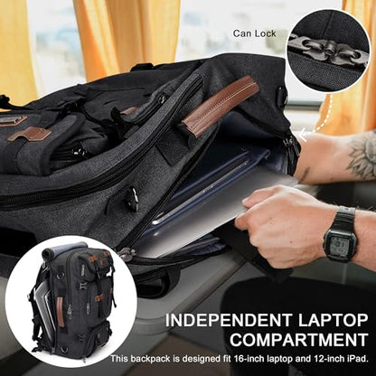 WITZMAN Travel Backpack for Men 40L Large Carry-on Airline Approved Convertible 3 in 1 laptop Bags Fit 16 inch(A8013 Black) - color: Black