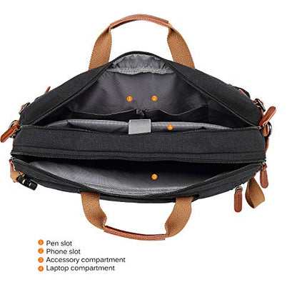 CoolBELL Convertible Backpack Messenger Shoulder bag Laptop Case Handbag Business Briefcase Multi-functional Travel Rucksack Fits 17.3 Inch Laptop For Men/Women (Canvas Black) - color: Canvas Black, size: 17.3 Inches
