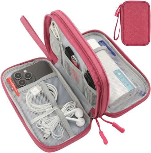 CAAORDKSO Electronic Organizer Travel Case Storage Bag, Universal Electronics Accessories Case Portable Travel Bag for Women, Cable, Cord, Charger, Phone, Power Bank, Earphone (Rose Red, Large) - color: Rose Red, size: Large