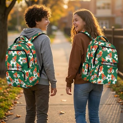 Fire Soccer Backpack for Boys Kids Bookbag with Lunch Box Pencil Pouch and Water Bottle Pouch 4PCS Set Cool Backpacks for Boys School Book Bag for Kindergarten Primary School Bag - color: Fire Soccer