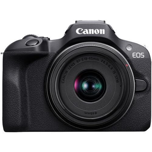 Canon EOS R100 Mirrorless Camera Bundle with Double Zoom Lens RF-S 18-45mm and RF 75-300mm Telephoto Lens, 64GB SDXC Card, Camera Backpack, Filter Kit, Cleaning Kit & Canon Shoulder Bag