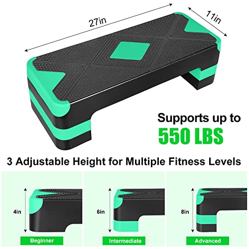 Exercise Workout Aerobic Step Platform Trainer, 27" Aerobic Stepper with 4"-6"-8" Adjustable Height Risers