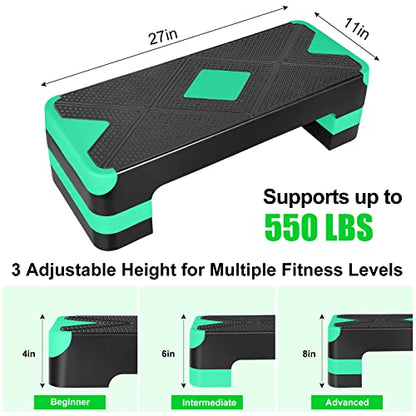 Exercise Workout Aerobic Step Platform Trainer, 27" Aerobic Stepper with 4"-6"-8" Adjustable Height Risers