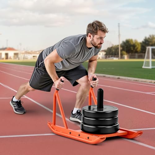 VEVOR Football Sleds and Chutes, Weight Sled, Football Training Pull Push Running Sled, Fitness Workout Sled Push Gym Equipment, Adjustable Height Handle, Compatible 1/2 in Weight Plates - style: Push Pull-BK OR
