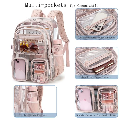 Hidds Clear Backpack for Girls Women Large School Bag Heavy Duty Transparent Backpacks College See Through Bookbag for Stadium Events School Work Festival Security Cute Kids Clear Pink Bow Back Pack - color: Pink Bowknot