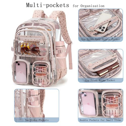 Hidds Clear Backpack for Girls Women Large School Bag Heavy Duty Transparent Backpacks College See Through Bookbag for Stadium Events School Work Festival Security Cute Kids Clear Pink Bow Back Pack - color: Pink Bowknot