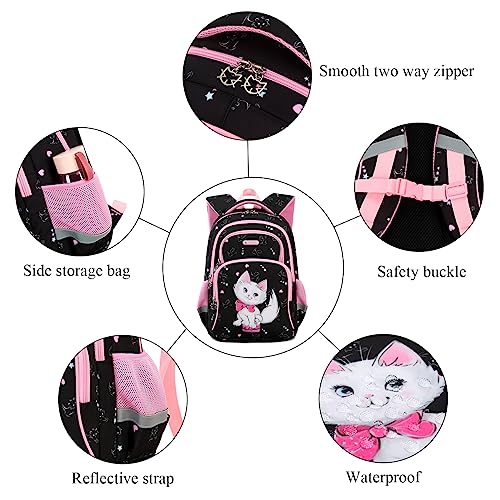 Cusangel Backpack for Girls Boys School Bookbags Kindergarten Elementary Lightweight Waterproof Multifunctional Large Capacity for Backpack (16 inch cat Fun Prints) - color: Black Cat 16in