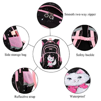 Cusangel Backpack for Girls Boys School Bookbags Kindergarten Elementary Lightweight Waterproof Multifunctional Large Capacity for Backpack (16 inch cat Fun Prints) - color: Black Cat 16in