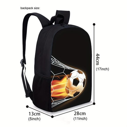 3PCS Soccer Backpack Set, 16" Lightweight Football Daypack, Soccer Ball Print Casual Laptop Backpack for Travel Camping Work (style-3) - color: Style-3